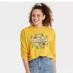 Well Worn Womens XS Poderosa Shirt Yellow Latino Heritage Floral Top